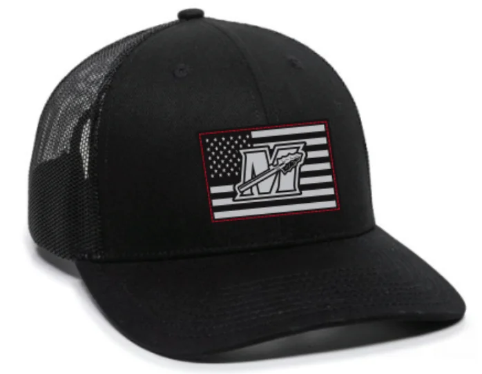 baseball hat roll deep -  Black Flag Patch Trucker Cap w/Red Stitching