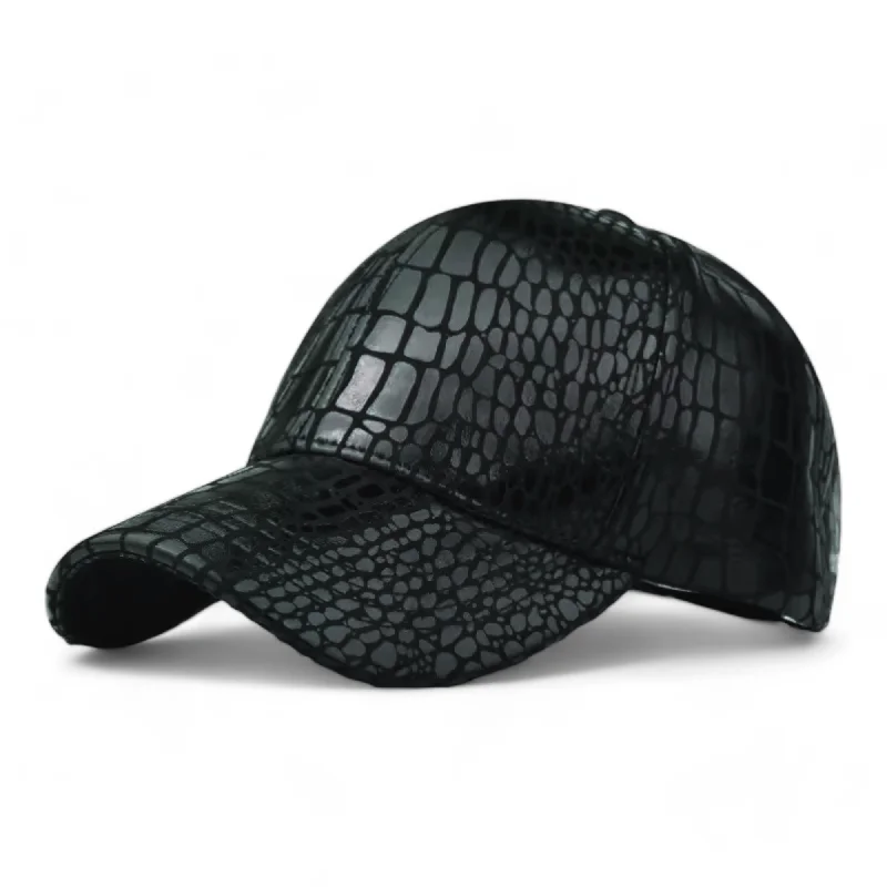 baseball hat loose fit -  Chokore Crocodile Skin Print Leather Baseball Cap (Black)