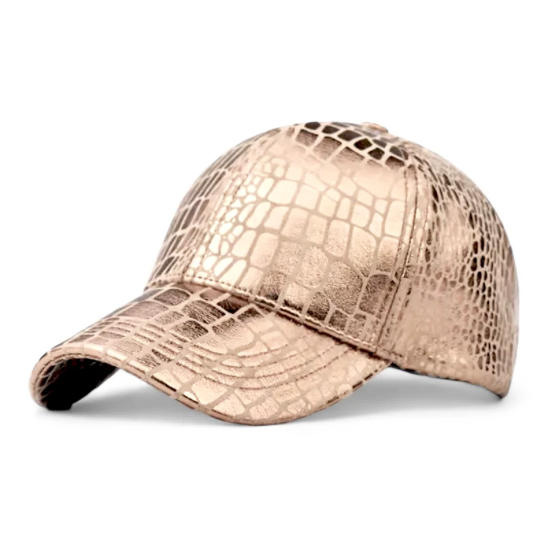 baseball hat bleacher wear -  Chokore Crocodile Skin Print Leather Baseball Cap (Gold)