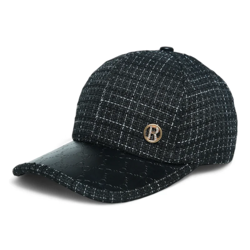 baseball hat practice gear -  Chokore Retro Houndstooth Pattern Baseball Cap with Leather Details (Black)