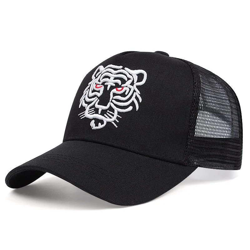 baseball hat winning streak -  Embroidered Tiger Trucker Hat - Fushia™