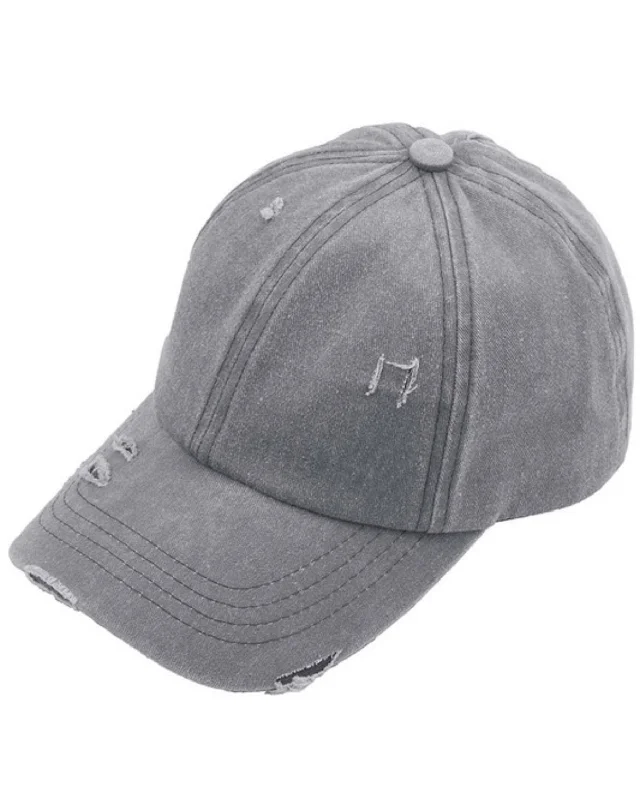 baseball hat embroidered logo -  CC Gray Distressed Ladder Hat