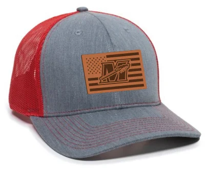 baseball hat step up -  Gray & Red Patch Flag Trucker Cap