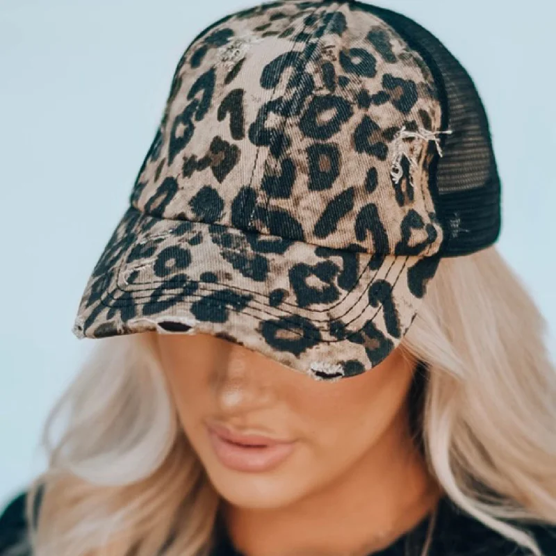 baseball hat subtle flair -  Leopard Ponytail Hat