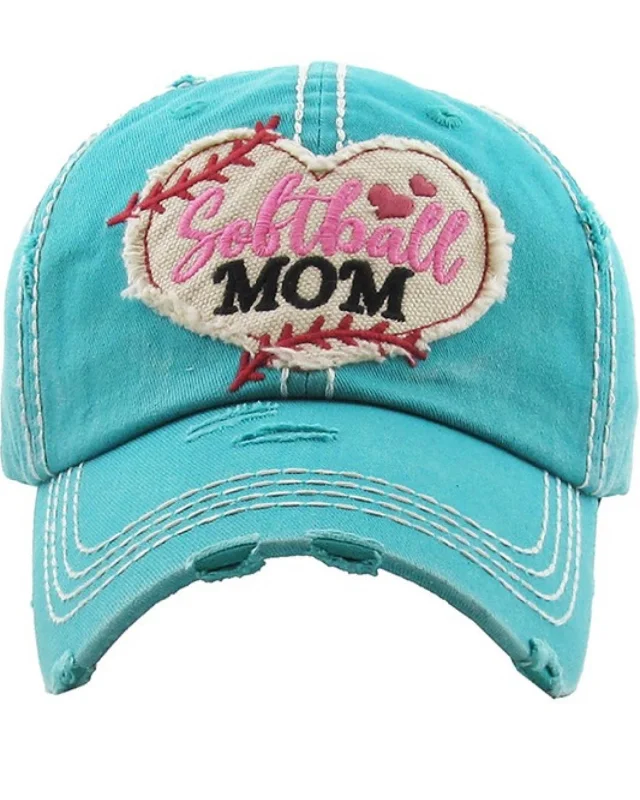 baseball hat custom fit -  Softball Mom Washed Vintage Cap