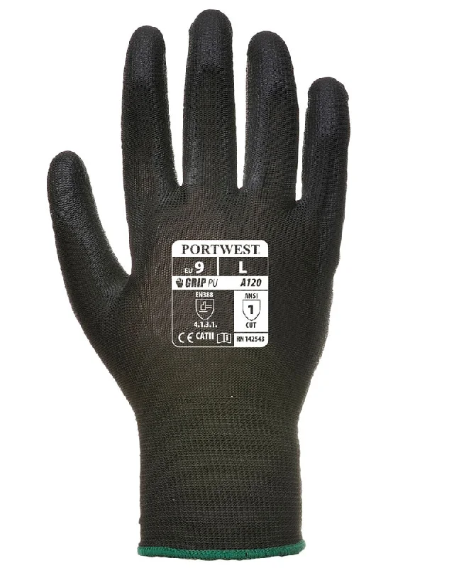 durable groom gloves -  (12 Pairs) Black Portwest Polyeurethane Palm Coated Gloves