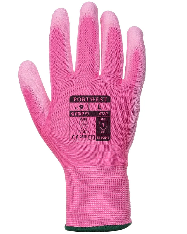 non-slip sculpting gloves -  (12 Pairs) Pink Portwest Polyeurethane Palm Coated Gloves