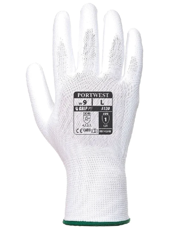 flexible woodworking gloves -  (12 Pairs) White Portwest Polyeurethane Palm Coated Gloves