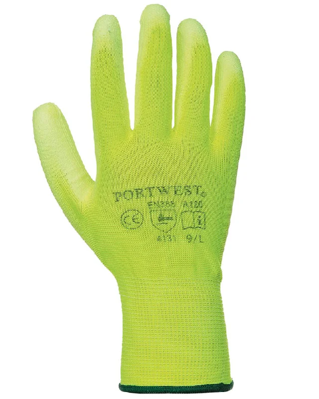 flexible drawing gloves -  (12 Pairs) Yellow Portwest Polyeurethane Palm Coated Gloves