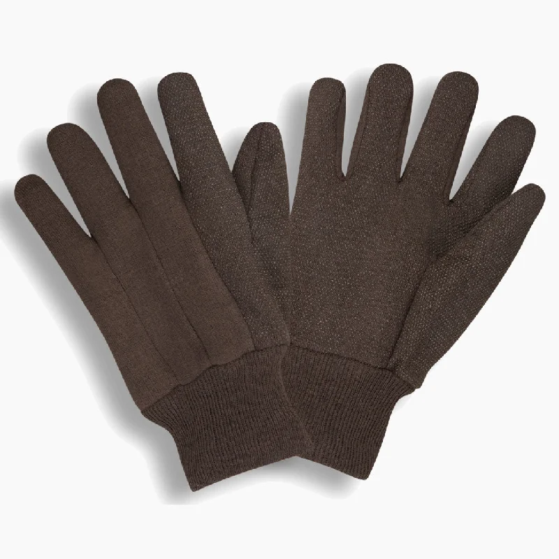 durable ceramic gloves -  Men's Standard Weight Brown Jersey Cotton/Poly Gloves with Mini Plastic Dots