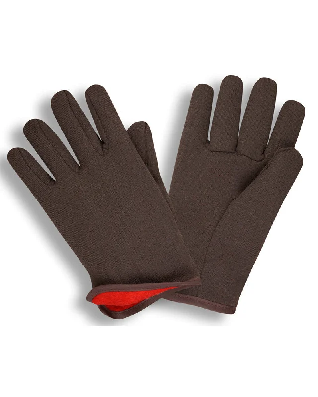 non-slip dance gloves -  Extra Heavy Brown Polyester/Cotton Jersey Winter Gloves with Red Fleece Lining