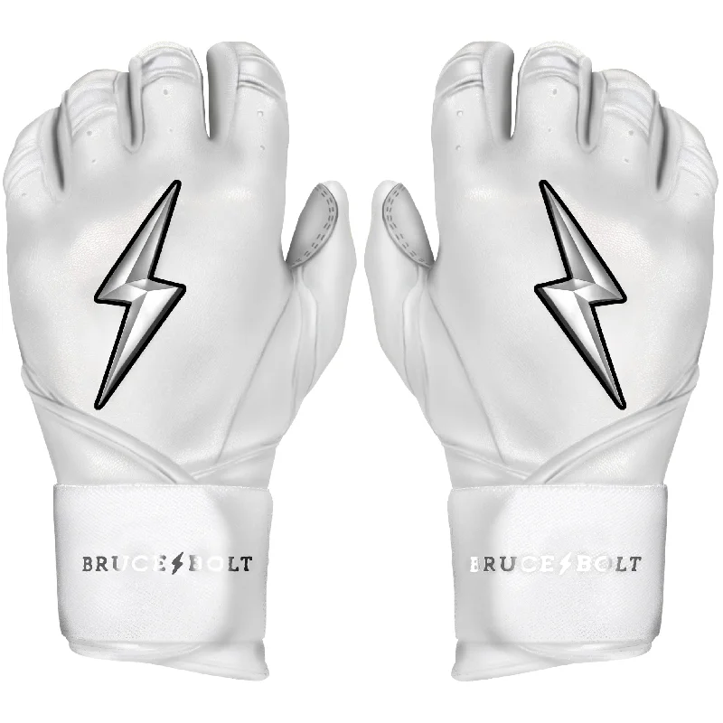 soft performance gloves -  PREMIUM PRO CHROME Series Long Cuff Batting Gloves | WHITE