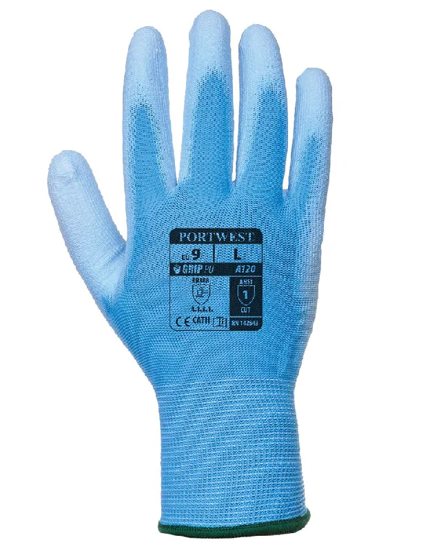 non-slip drawing gloves -  (12 Pairs) Blue Portwest Polyeurethane Palm Coated Gloves