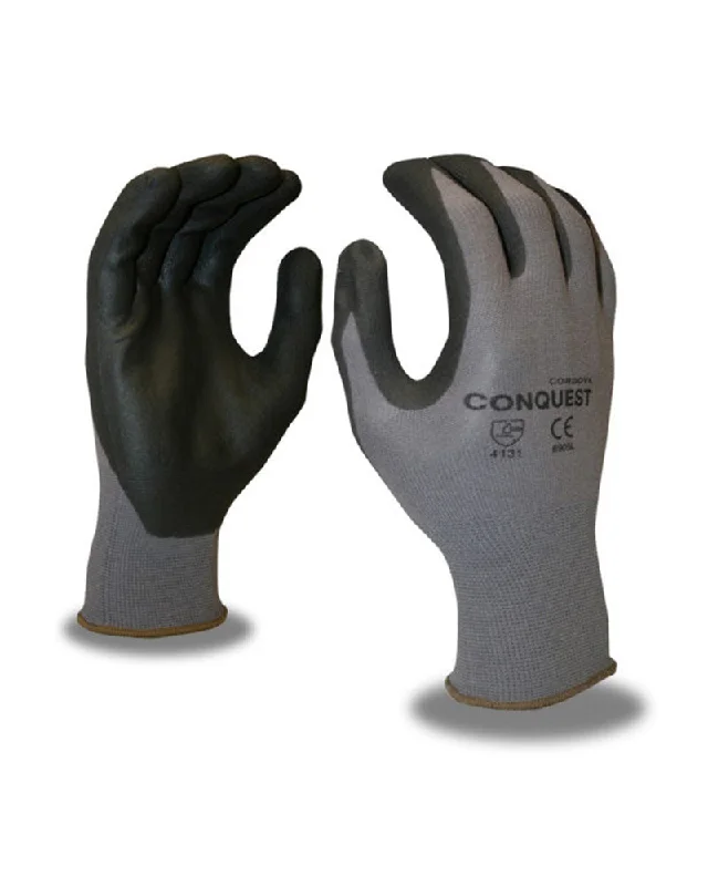 soft stage gloves -  (12 pairs) Conquest™ 15-gauge Black Foam Nitrile Palm Coated Gloves w/ Gray Nylon Shell