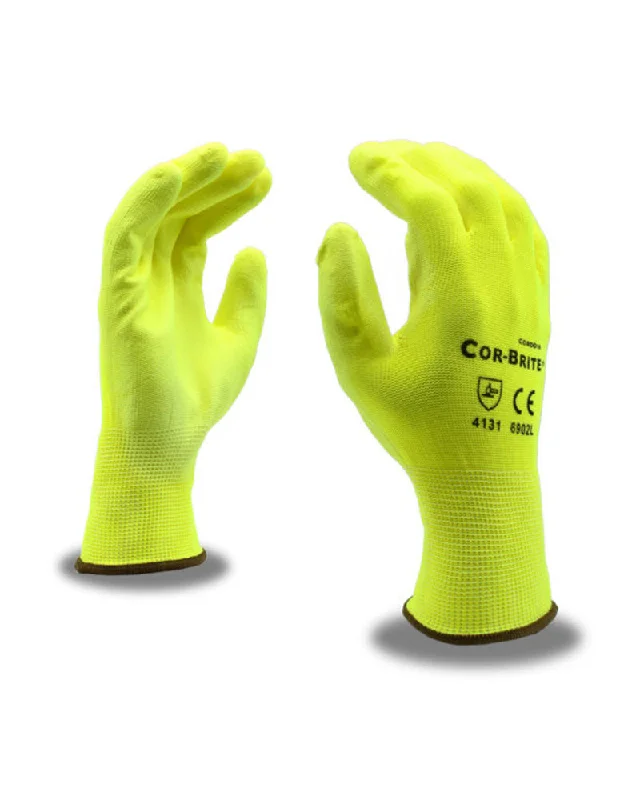 breathable theatrical gloves -  (12 pairs) COR-BRITE™ Hi-Vis Lightweight Polyurethane Palm Coated Gloves w/ Polyester Shell