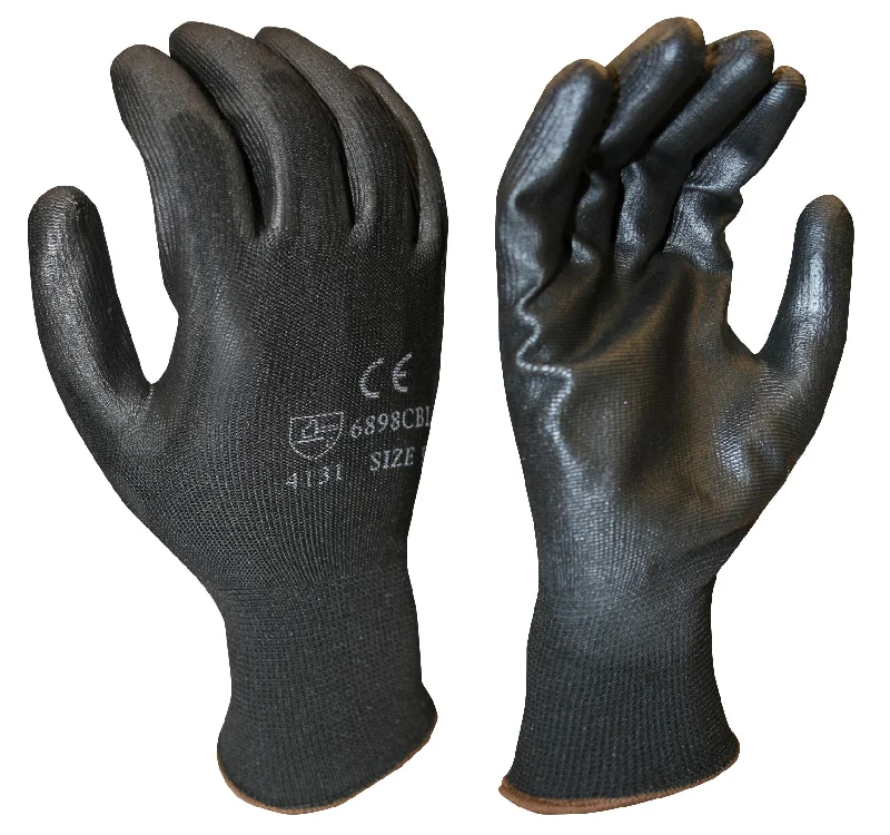 breathable groom gloves -  (12 pairs) Lightweight Polyurethane Black Palm Coated Gloves w/ Black Polyester Shell