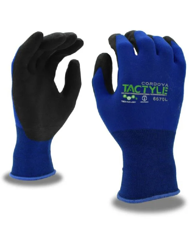 flexible festival gloves -  (12 pairs) Tactyle™ Black PVO2 Technology Palm Coating Gloves w/ Blue Nylon Shell