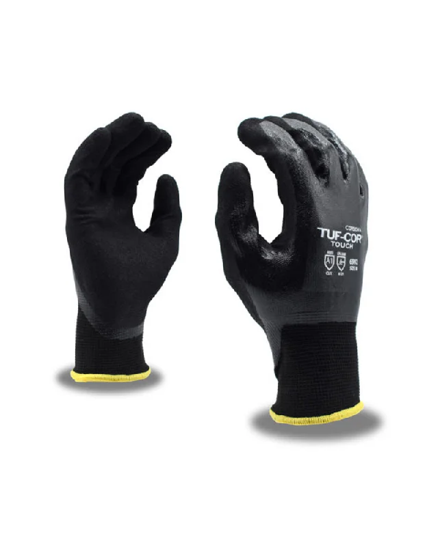 durable video gloves -  (12 pairs) Tuf-Cor Touch™ Black Nitrile Palm Coated Gloves w/ Black Polyester Shell & Touchscreen Capabilities