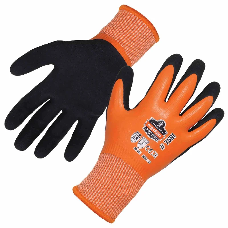 light filming gloves -  Ergodyne 17674 7551 L Orange ANSI A5 Coated Waterproof CR Gloves