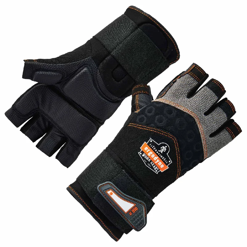 durable dance gloves -  Ergodyne 17712 910 S Black Half-Finger Impact Gloves + Wrist Support