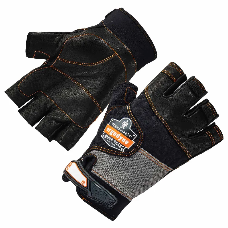 non-slip formal gloves -  Ergodyne 17782 901 S Black Half-Finger Leather Impact Gloves