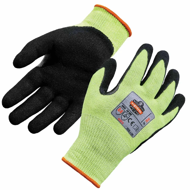 non-slip video gloves -  Ergodyne 17812 7041 S Lime ANSI A4 Nitrile-Coated CR Gloves