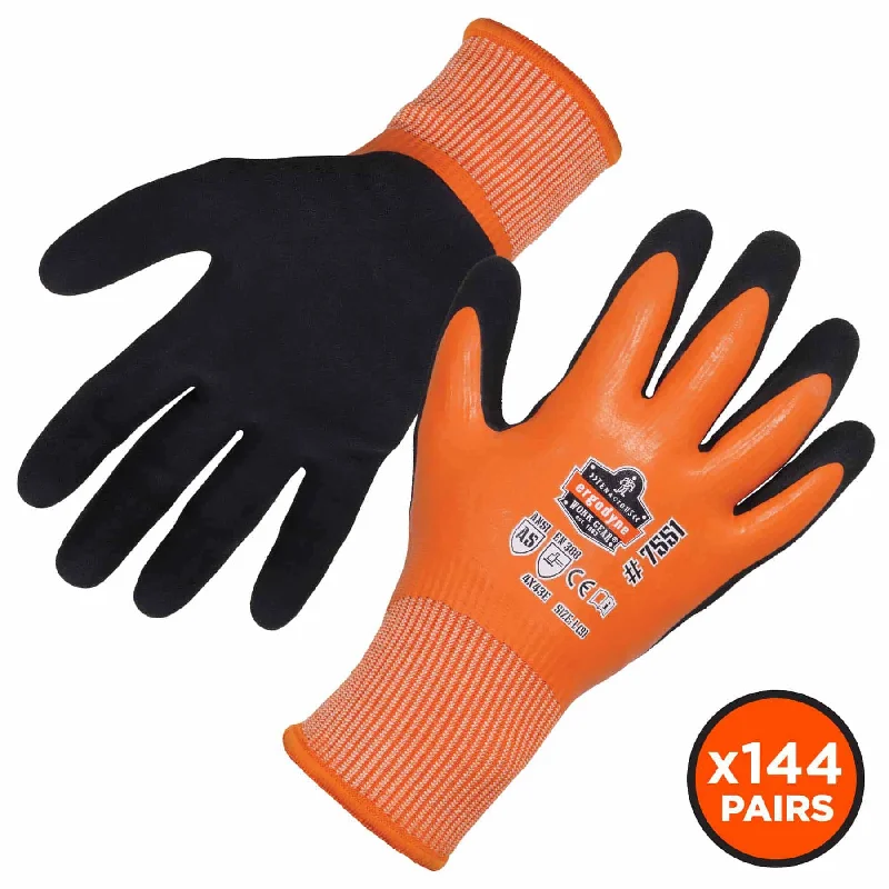 waterproof video gloves -  Ergodyne 17992 7551-CASE S Orange ANSI A5 Coated Waterproof CR Gloves 144-Pair