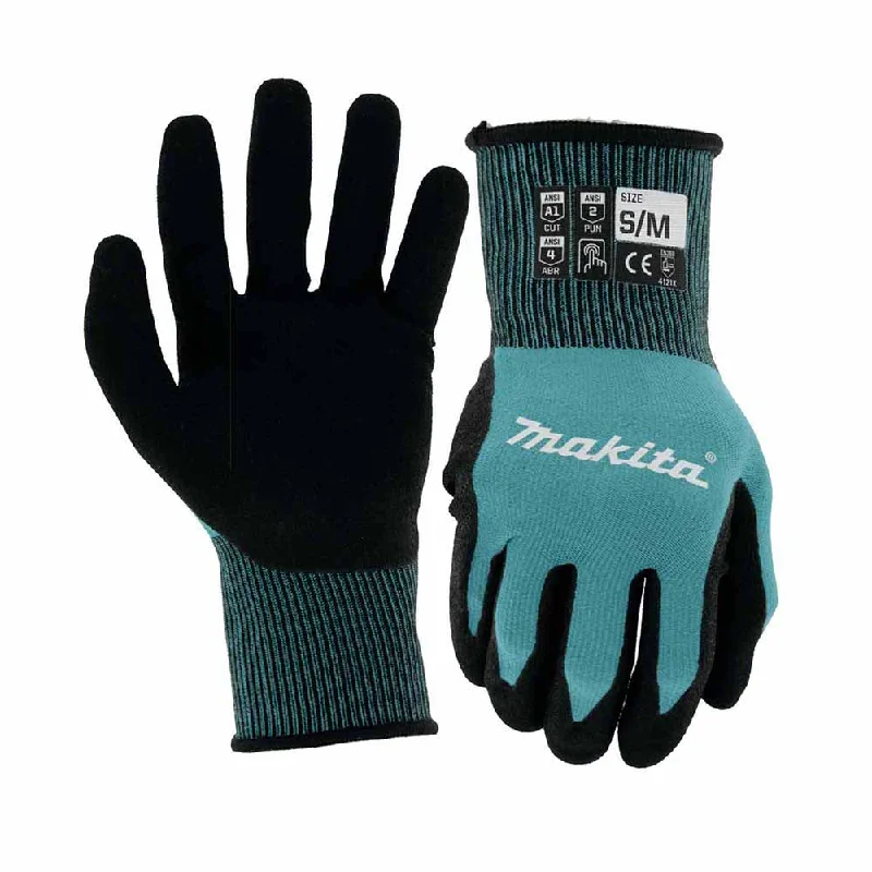 breathable performance gloves -  Makita T-04117 FitKnit Cut Level 1 Nitrile Coated Dipped Gloves (Small/Medium)