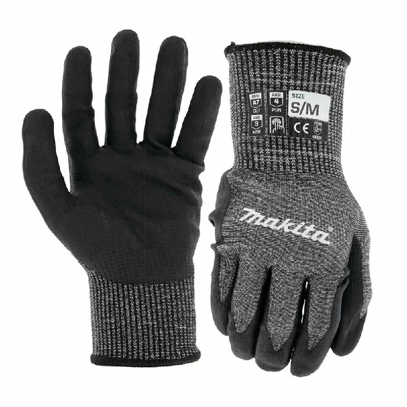 flexible calligraphy gloves -  Makita T-04139 Advanced FitKnit Cut Level 7 Nitrile Coated Dipped Gloves (Small/Medium)