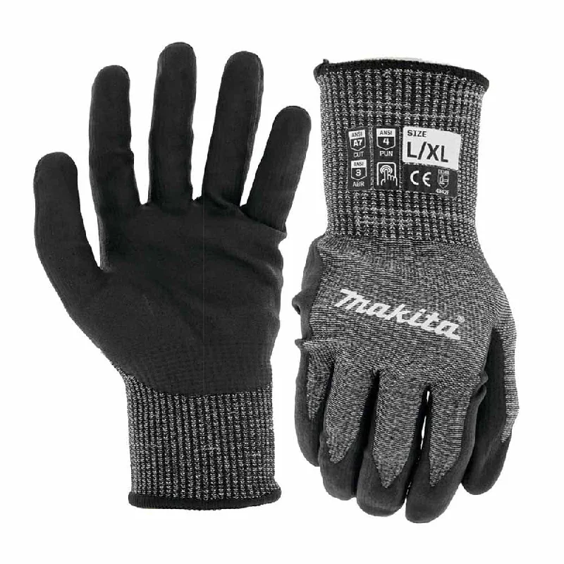 flexible photography gloves -  Makita T-04145 Advanced FitKnit Cut Level 7 Nitrile Coated Dipped Gloves (Large/X-Large)