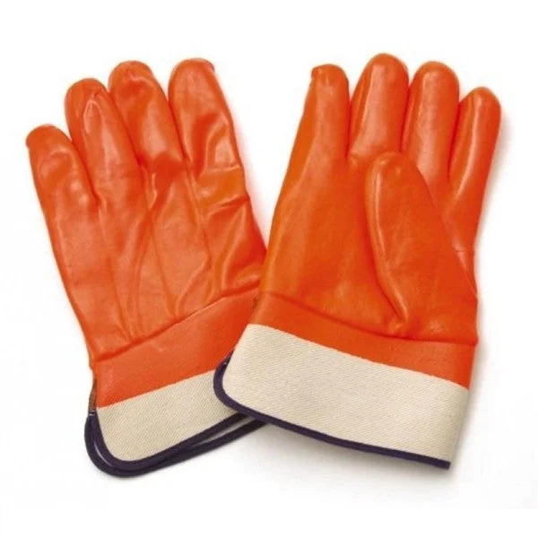 breathable glass gloves -  Orange Smooth PVC Safety Cuff Gloves