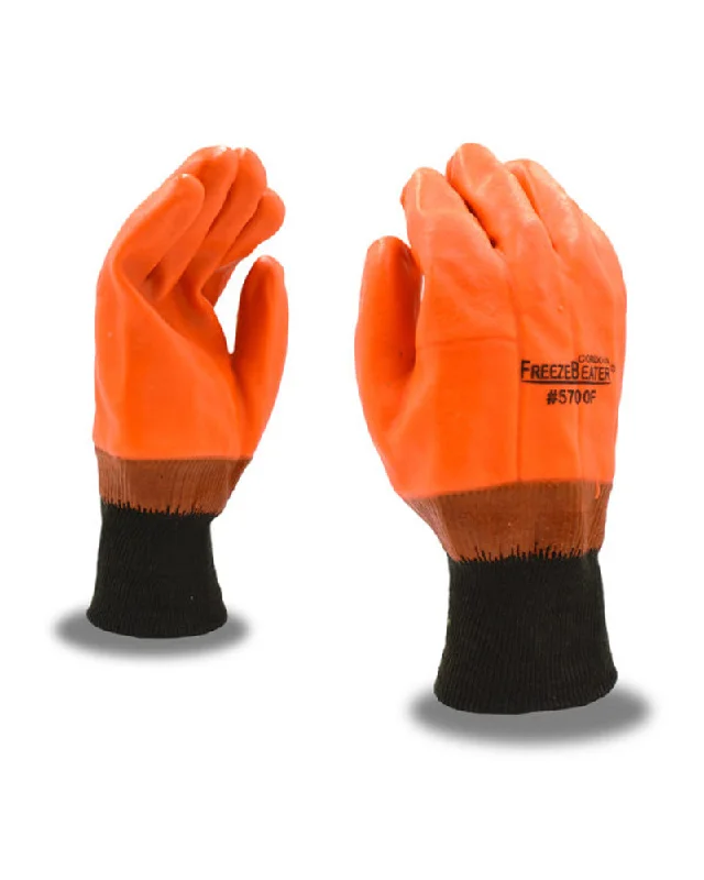 durable sketching gloves -  Orange Smooth Finish PVC Knitwrist Gloves