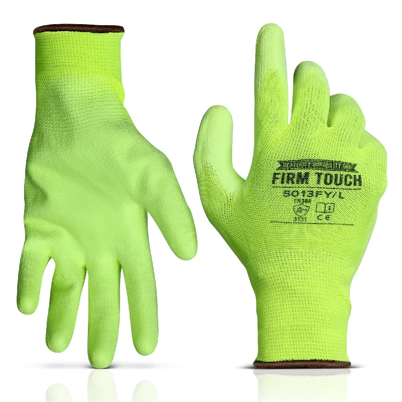 waterproof glass gloves -  Polyurethane Coated Work Gloves - Hi-Viz Green - 1 Pair