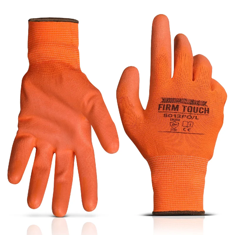 breathable glass gloves -  Polyurethane Coated Work Gloves - Hi-Viz Orange - 1 Pair