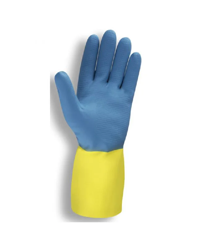 soft painting gloves -  Premium Blue/Yellow Neoprene over Latex, Flock Lined, 28-mil Gloves