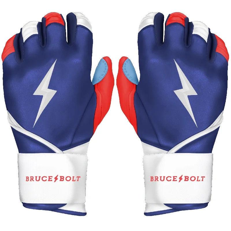 light performance gloves -  PREMIUM PRO Creator Series Long Cuff Batting Gloves | RED WHITE AND BLUE