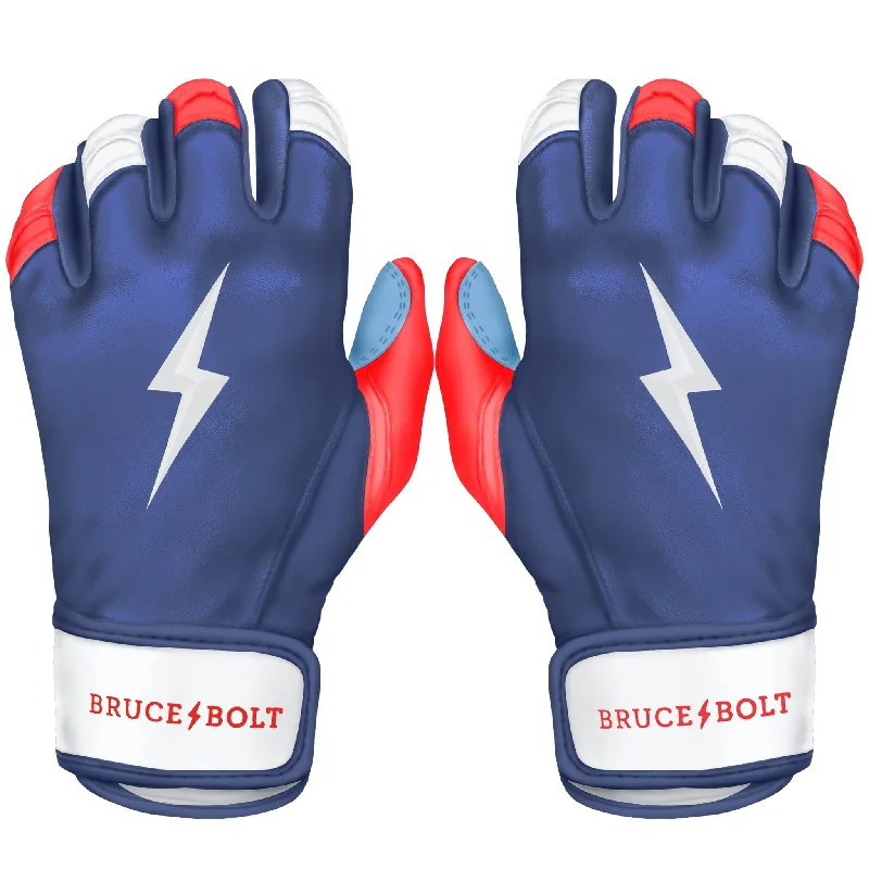 flexible performance gloves -  PREMIUM PRO Creator Series Short Cuff Batting Gloves | RED WHITE AND BLUE