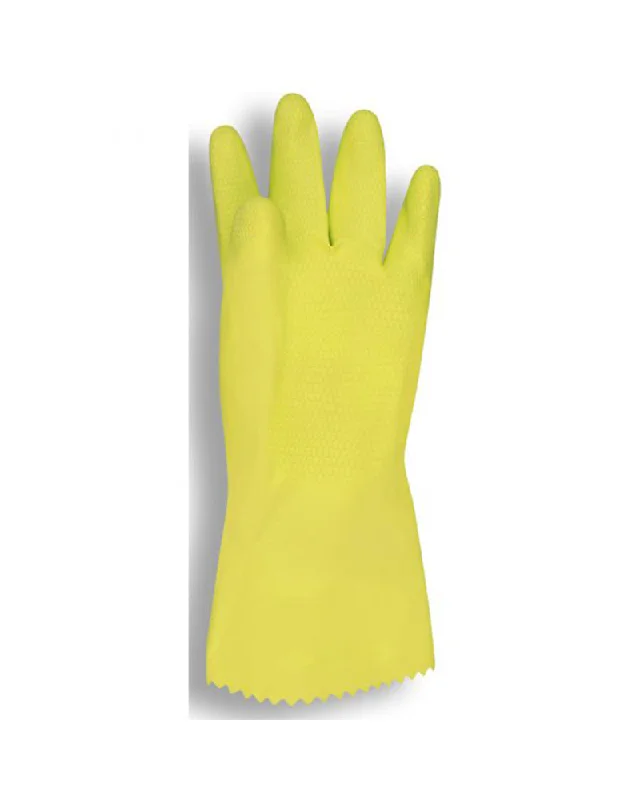 waterproof pottery gloves -  Yellow Flock-lined Latex, Scalloped Cuff, Standard Weight 18 Mil Gloves