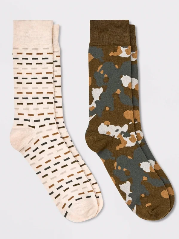 sock collections organic -  Men's 2 Pairs Printed Socks,Olive/Cream