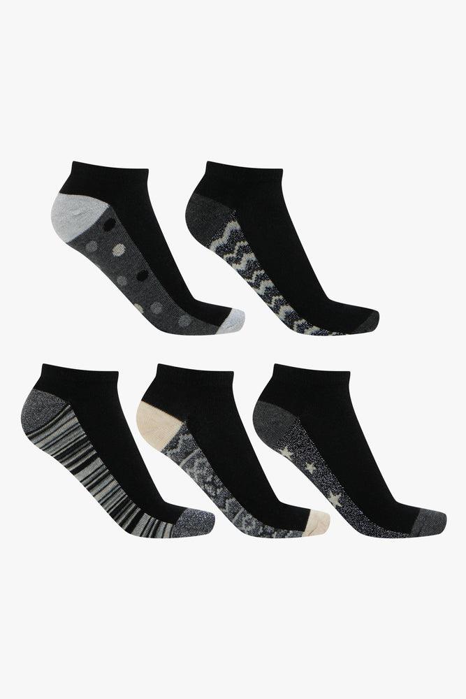 sock comfort vintage -  5 Pack Zig Zag Low Cut Socks Black