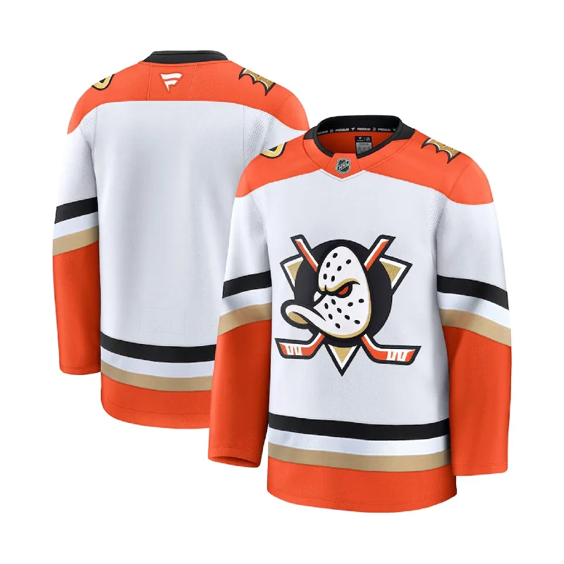 sock uses bold -  Fanatics Premium Senior Away Jersey - Anaheim Ducks