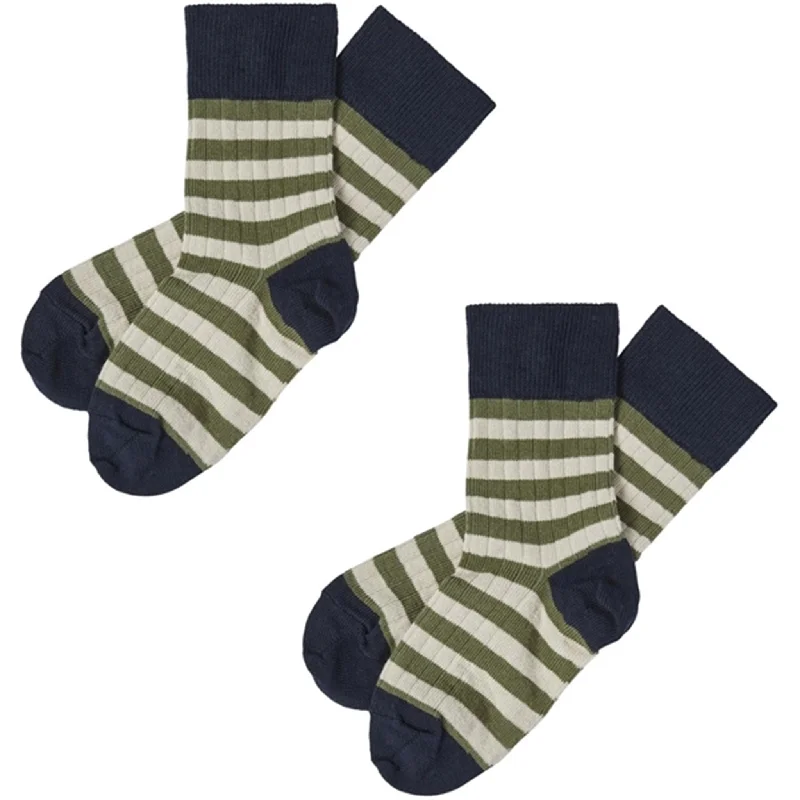 sock drying minimalist -  FUB Dark Navy/Olive 2-pack Classic Striped Socks