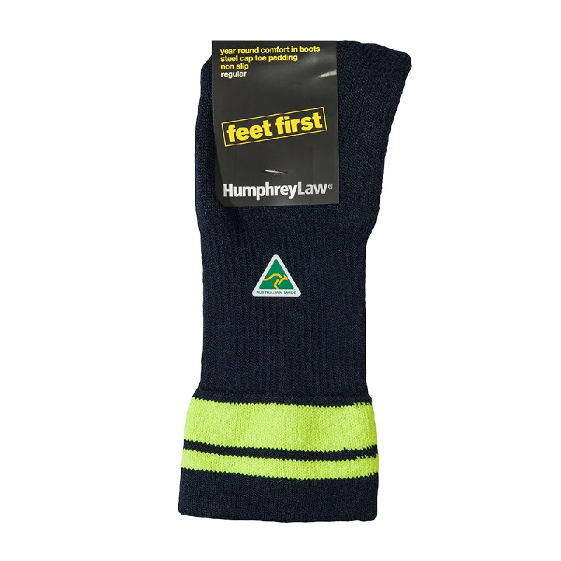 sock materials bold -  Feet First Heavy Duty Wool Mix Work Socks, High Vis Stripe - Aussie Made