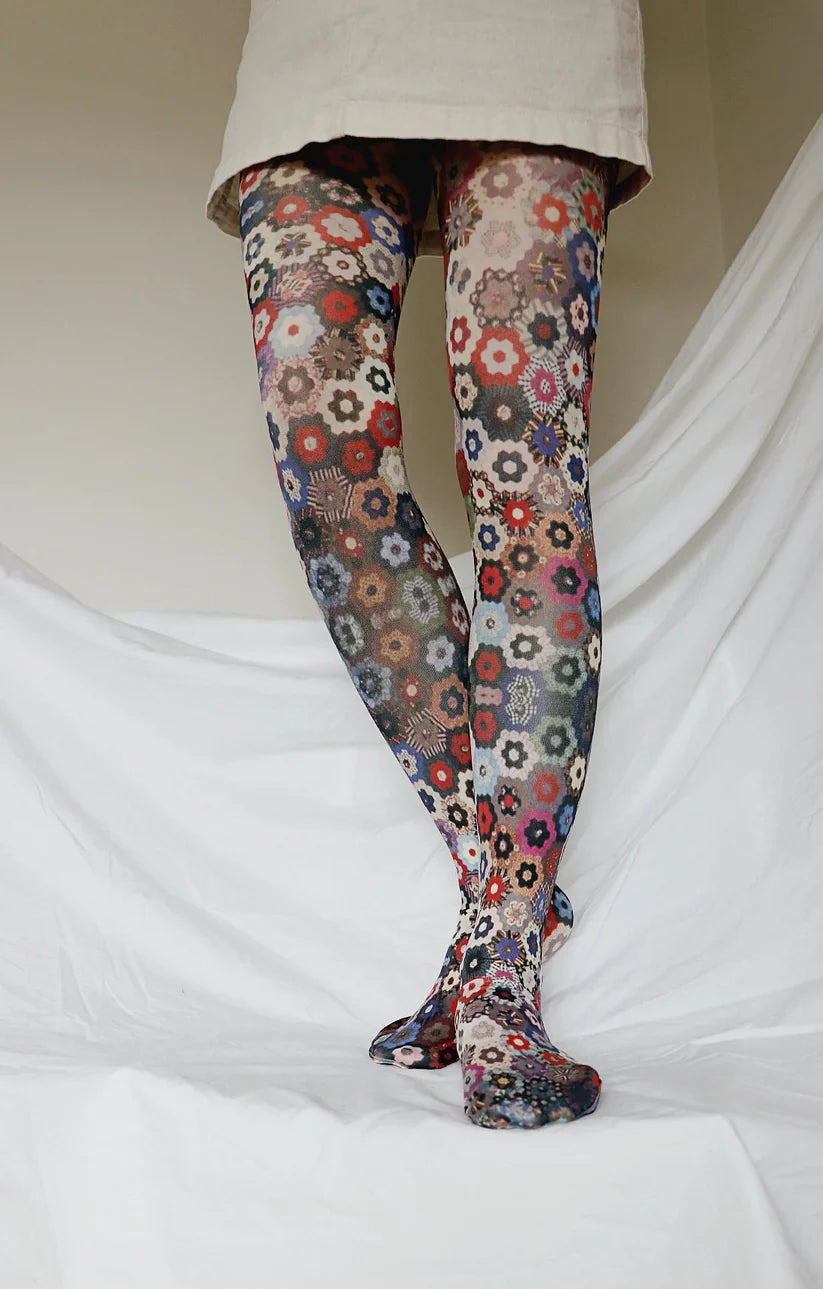 sock ratings vintage -  Honeycomb Quilt printed Art Tights