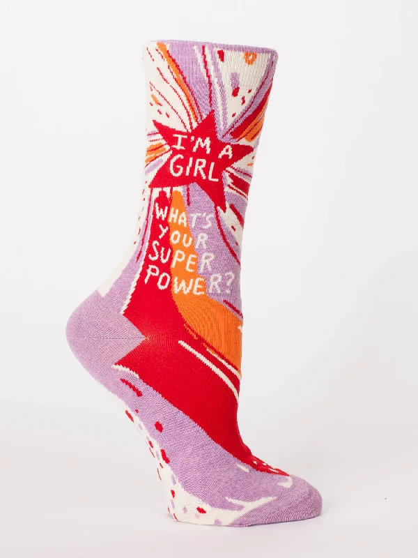 sock delivery minimalist -  I'm A Girl - Whats Your Super Power? Women's Crew Socks