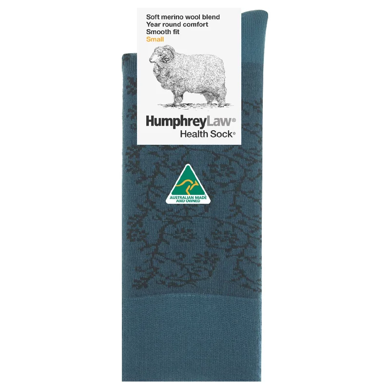 sock durability bold -  Jasmine on Teal Merino Wool Women's Crew Socks - Aussie Made