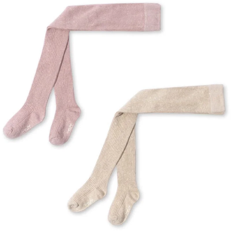 sock drying organic -  Konges Sløjd Rose/Off White 2 Pack Rib Glitter Tights