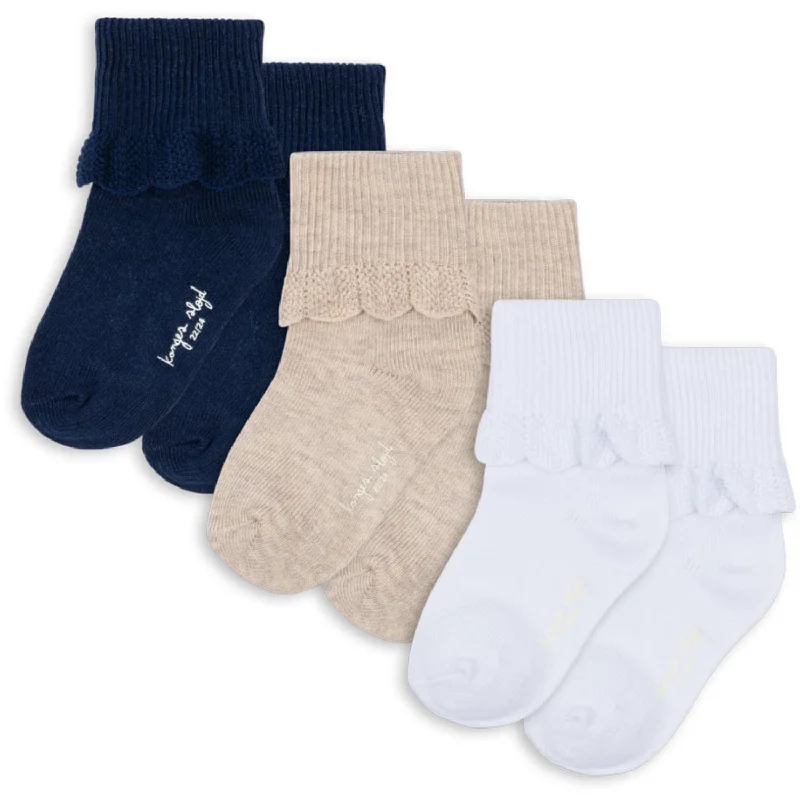 sock bundles bold -  Konges Sløjd White/Navy/Beige 3 Pack Frill Socks