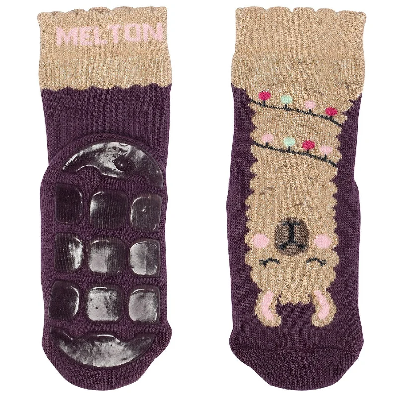 sock stock organic -  MELTON Hortensia Llama socks - anti-slip