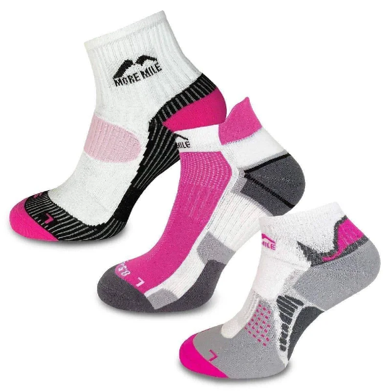 sock brands organic -  More Mile Womens Mixed 3 Pack Running Socks - Pink